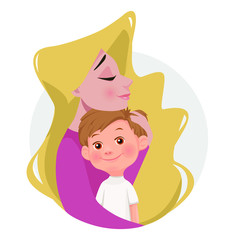 Mother hugs son.