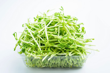 Fresh green pea sprouts on white background