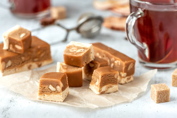 Nougat and tea. Eastern sweets.