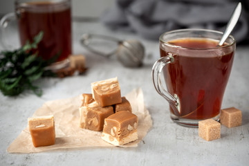 Nougat and tea. Eastern sweets.