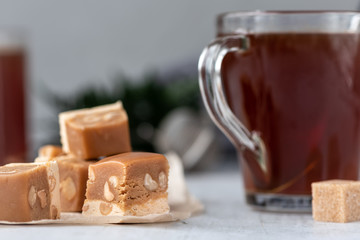 Nougat and tea. Eastern sweets.