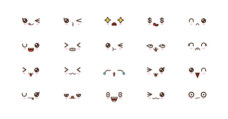 Kawaii smile emoticons. Japanese emoji