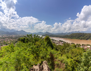 Top of Mount Phou Si panorama to Luang Prabang and Mekong river, Laos.