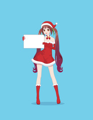 Japanese Asian woman holding white big sign board