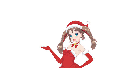 Anime manga girl dressed in Santa Claus costume