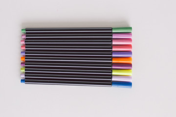 Colored marker pens isolated on white background close up. Set of Multicolored Felt Tip Pens ,Marker Pen for drawing.