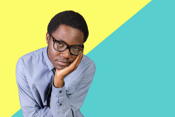 Closeup portrait headshot scared stressed worried, Anxious Businessman