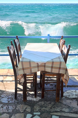 Restaurant table by the sea