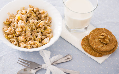 plate with cereal porridge for breakfast