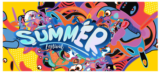 Vector colorful summer banner. Illustration background template for summer festival. Summer sale promotion banner and poster.