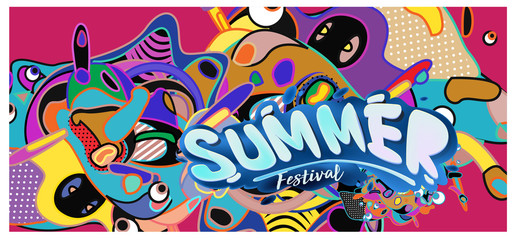 Fototapeta na wymiar Vector colorful summer banner. Illustration background template for summer festival. Summer sale promotion banner and poster.