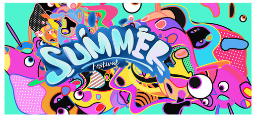 Vector colorful summer banner. Illustration background template for summer festival. Summer sale promotion banner and poster.