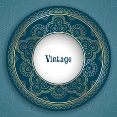 Vintage ornamental round frame for greeting card, invitation or packaging design