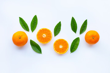 High vitamin C, Fresh orange citrus fruit on white