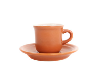 cup and coffee beans isolated over white background