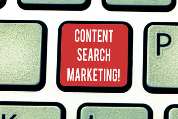 Conceptual hand writing showing Content Search Marketing. Business photo showcasing promoting websites by increasing visibility search Keyboard key Intention to create computer message idea