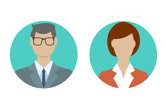 Man and woman avatar profile in flat design. Male and Female face icon. Vector illustration.