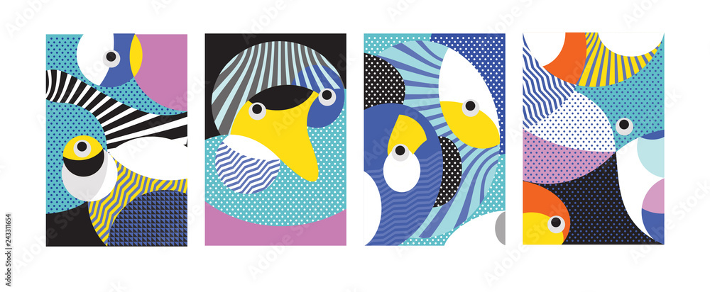 Poster vector abstract colorful geometric and curvy pattern background illustration. set of abstract tribal