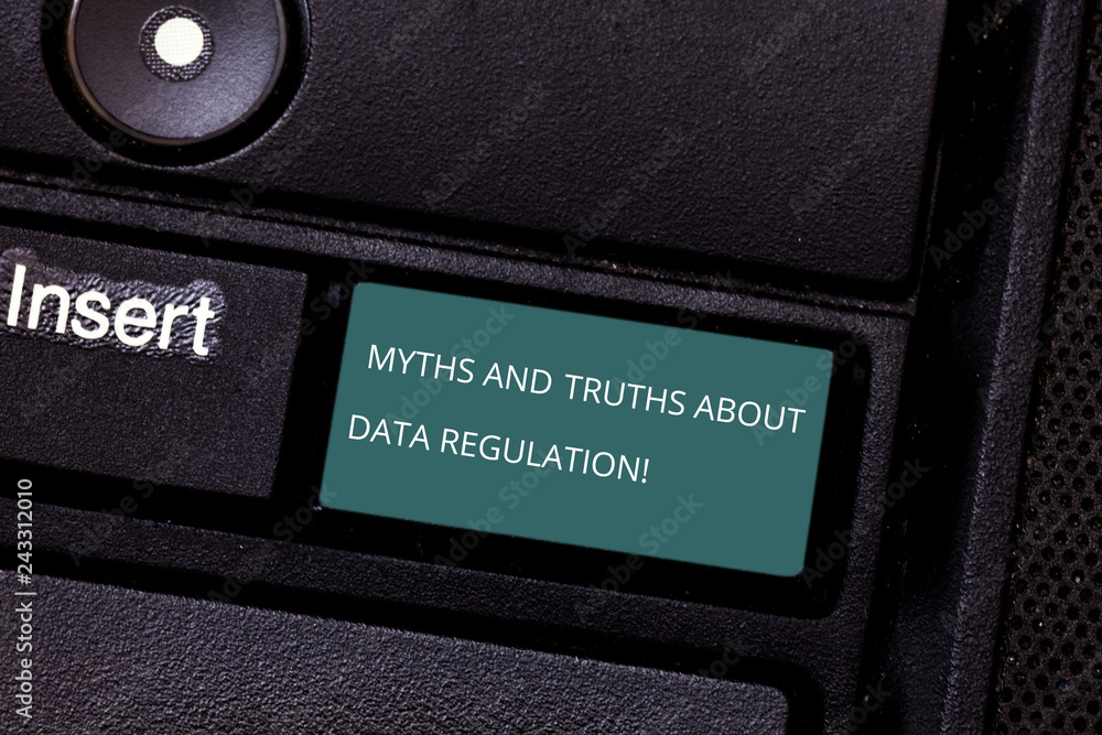 Poster conceptual hand writing showing myths and truths about data regulation. business photo showcasing me
