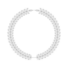 Line art style wreath. Leafs in cirlce or round shape. Vector illustration.