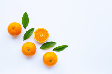 High vitamin C, Fresh orange citrus fruit on white background.