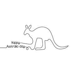 Happy australia day one line style, Kangaroo freehand drawing vector illustration