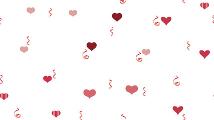 Vector Seamless Pattern on a White Background. The foundation of packaging, textiles, wallpaper, banner, printing. Light Pattern of Hearts and Serpentine. Flying Red confetti.