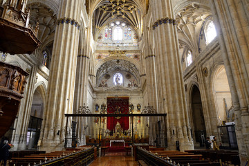Fototapeta na wymiar Salamanca, Spain - November 15, 2018: Interior of the Cathedral of Salamanca.
