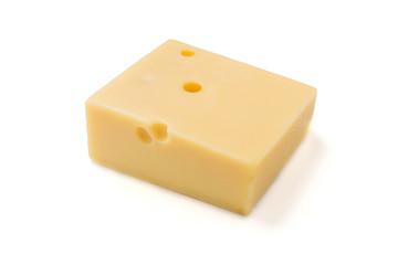 Square gouda cheese slice isolated on a white background.