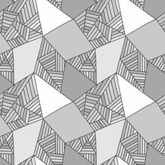 Seamless vector pattern, lined asymmetric geometric background with rhombus, triangles. Print for decor, wallpaper, packaging, wrapping, fabric. Triangular graphic design. Line drawing