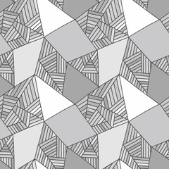 Seamless vector pattern, lined asymmetric geometric background with rhombus, triangles. Print for decor, wallpaper, packaging, wrapping, fabric. Triangular graphic design. Line drawing