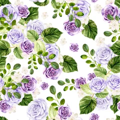 Wall murals Roses Beautiful watercolor bright pattern with roses flowers. 
