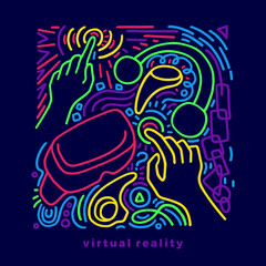 Vector color design of device virtual reality. Modern neon sign