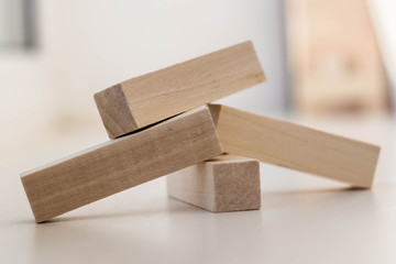 Wood block tower game on white background