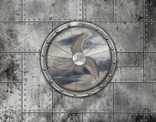 Electric fan on a steel wall