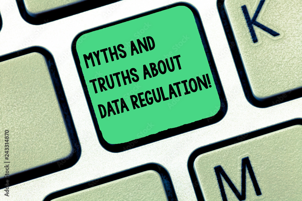 Poster word writing text myths and truths about data regulation. business concept for media information pro