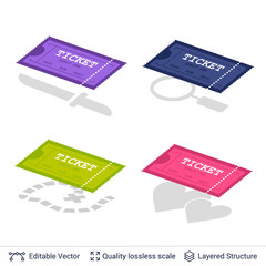 Set of cinema entry ticket icons isolated on white