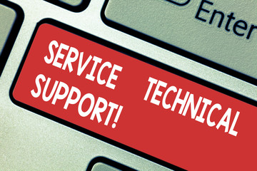 Text sign showing Service Technical Support. Conceptual photo services that entities provide to users of product Keyboard key Intention to create computer message pressing keypad idea