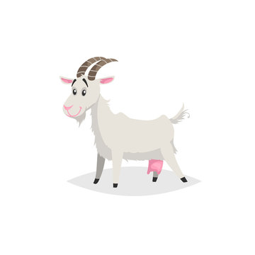 Cute funny goat. Cartoon flat style trendy design farm domestic animal. Vector illustration isolated on white background.