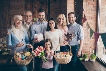 Close up photo of people gathered family standing like portrait 
