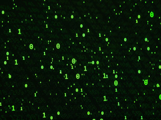 Random green binary code on black background