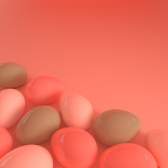 Pastel pink and green glossy easter eggs 