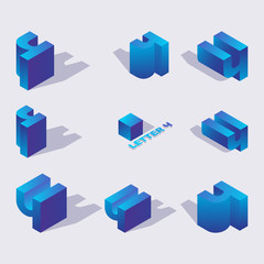 Obraz premium Vector blue color russian letter Che. 3d in isometric style. Design with shadow, abstract colorful type for creative heading, sale banner, logo or writing