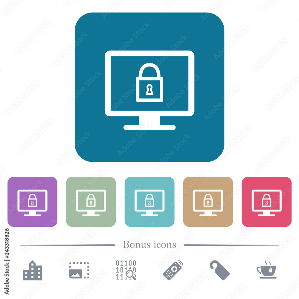 Poster lock screen flat icons on color rounded square backgrounds