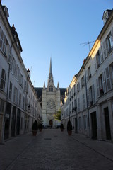 Fototapeta premium Cathédrale d'Orléans vue depuis une rue adjacente vide