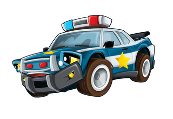 Cartoon smiling police car on white background - illustration for children