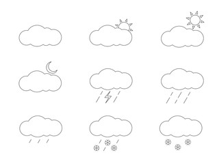 A set of outline vector weather icons on a transparent background