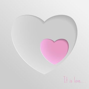 Greeting card for Valentines Day. White and pink hearts on a white background and the inscription This is love.