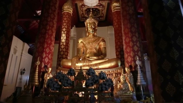 Push-in shot of Gold Buddha in Ayutthaya province, Thailand