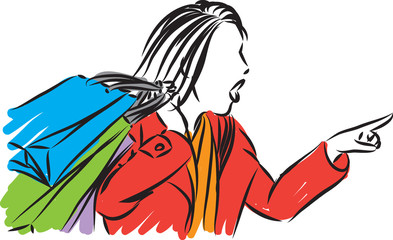 surprised woman with shopping bags vector illustration